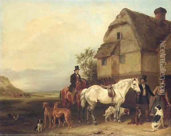 A sporting party outside a house Oil Painting - Edmund Bristow
