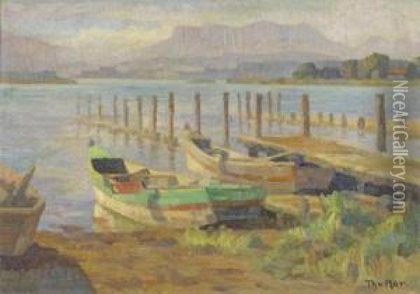 Boote Am Seeufer Oil Painting - Therese Von Mor-Sunegg