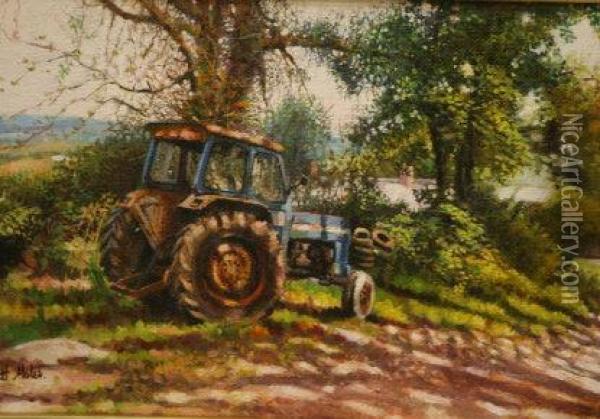 Tractor In Farmyard Oil Painting - Kate Heath Maher