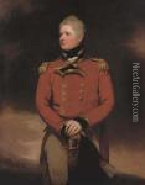 Portrait Of Lt. Col. The Hon. Francis Wheeler Hood Oil Painting - George Romney