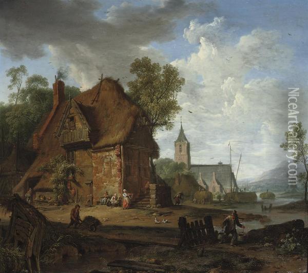 A Farmhouse With Peasants Oil Painting - Hendrik Meijer