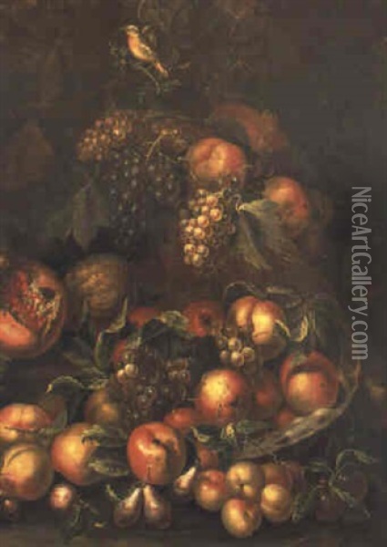 Bodegon De Frutas Con Pajarito Oil Painting - Giovanni Battista Ruoppolo