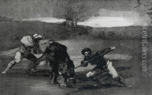 Otro Modo De Caza A Pie, From Tauromaquia Oil Painting - Francisco De Goya y Lucientes