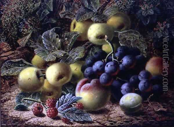Still Life with Apples, Plums, Grapes and Raspberries Oil Painting - Oliver Clare