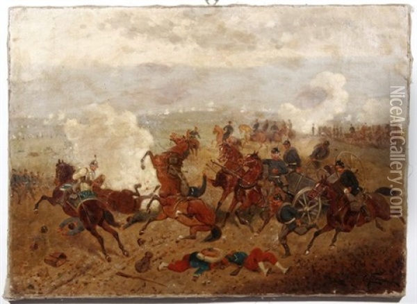 Bombardment Of The Calvary Oil Painting - Luis Ferrant Y Llausas