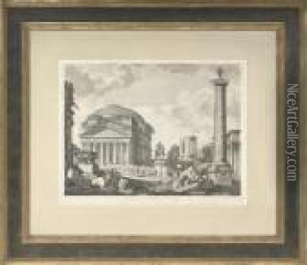 Monuments Of Ancient Architecture In The Roman Vicinity Oil Painting - Johann Sebastian Muller
