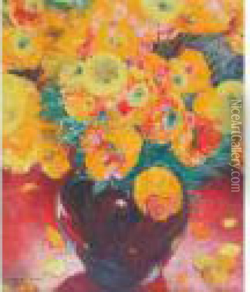 Grand Bouquet Orange Oil Painting - Maurice Langaskens