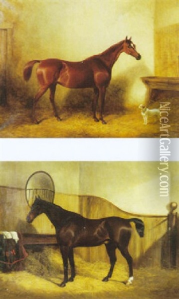 Brauner Im Stall Mit Kleinem Hund Oil Painting - George Cole