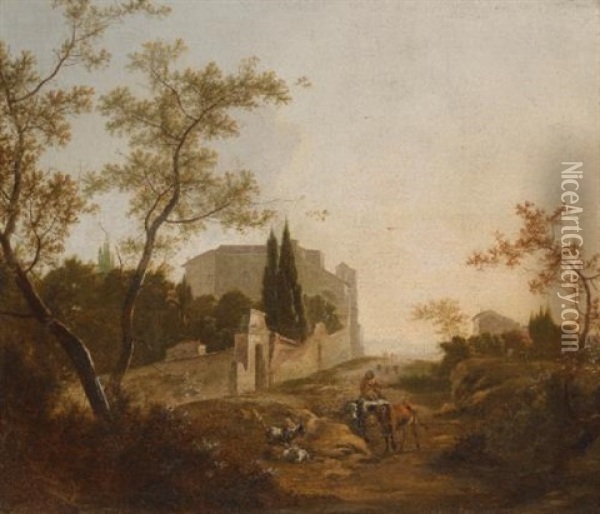 A Landscape With A Rider Near A Villa Oil Painting - Jan Snellinck III