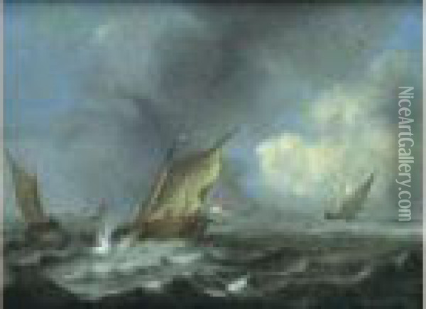 Marine Avec Des Embarcations Hollandaises Sur Une Mer Legerement Agitee Oil Painting - Anthonie Waterloo