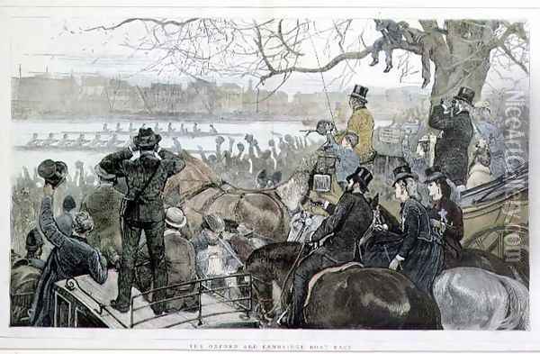 The Oxford and Cambridge Boat Race, 1871 Oil Painting - William Simpson