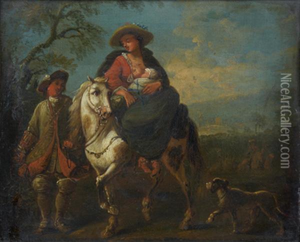 Jeune Mere Et Son Enfant A Cheval Sur Un Chemin De Campagne Oil Painting - Johann Daniel Heimlich