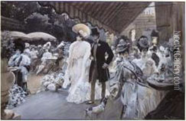 Heures Parisiennes : Le The A La Mode Oil Painting - Georges Bertin, Dit Scott De Plagnolles