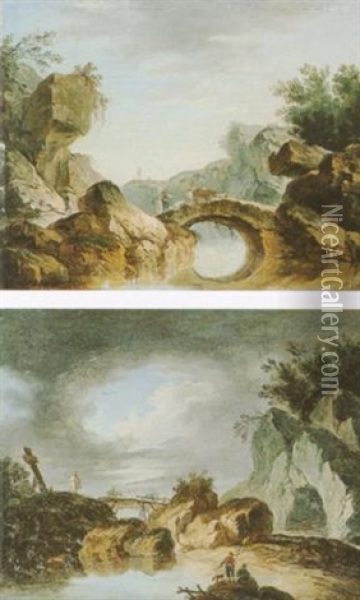 Gebirgige Flusslandschaft Oil Painting - Louis-Philippe Crepin