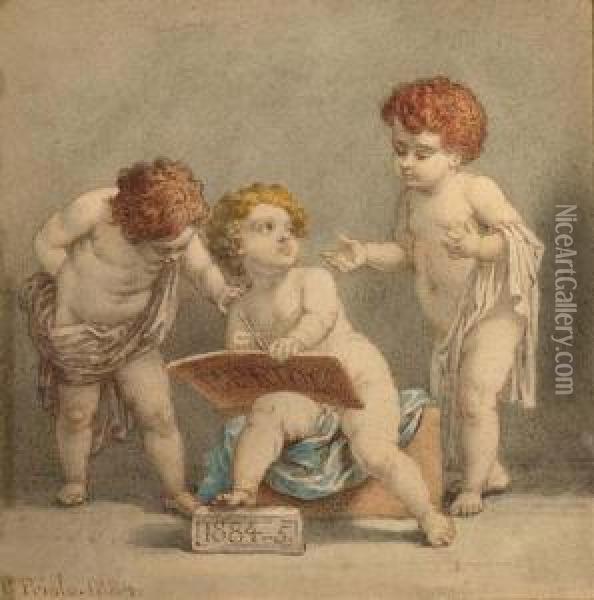 Trois Putti. 1884 Oil Painting - Francesco Paolo Priolo