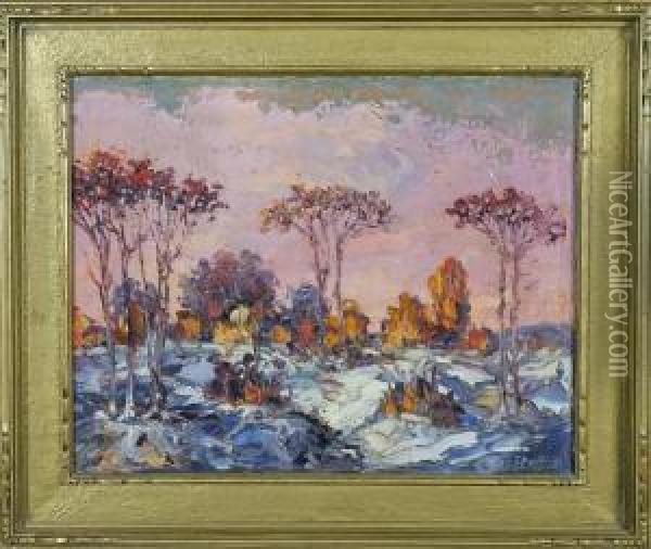 Winter, Landscape Oil Painting - Leonid Gechtoff
