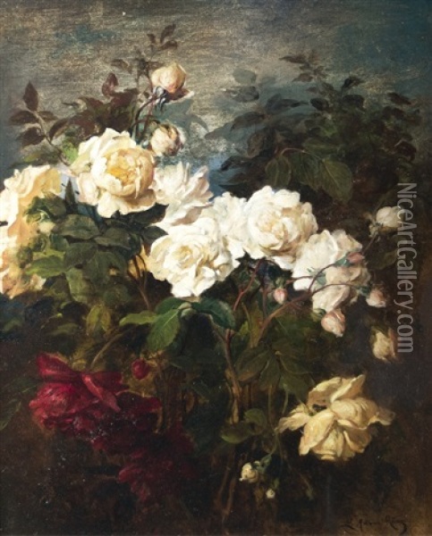 White Roses Oil Painting - Ludwig Adam Kunz
