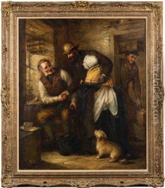 After Many Years', Interior Scene With A Son Returning To His Family Oil Painting - Alexander Leggatt