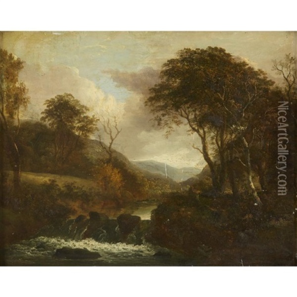 Autumn Landscape With Stream Oil Painting - George Barret