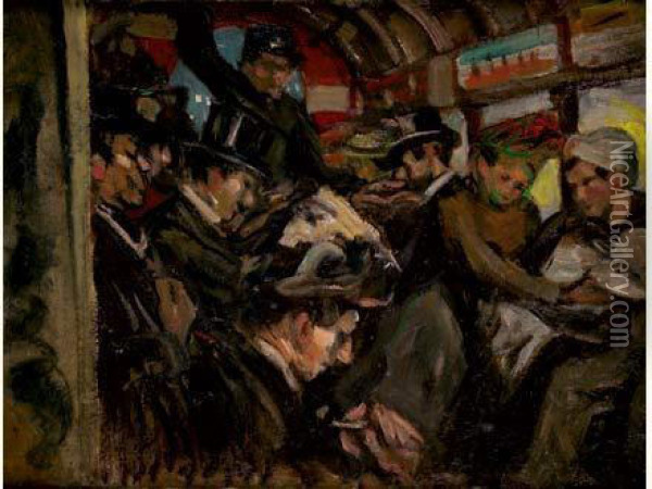 Dans Le Wagon D'un Omnibus A Cheval, Circa 1910 Oil Painting - Aloys Hugonnet
