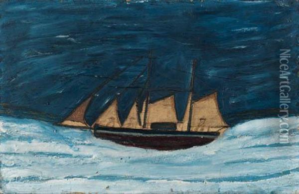 Schooner Against A Dark Sky Oil Painting - Alfred Wallis