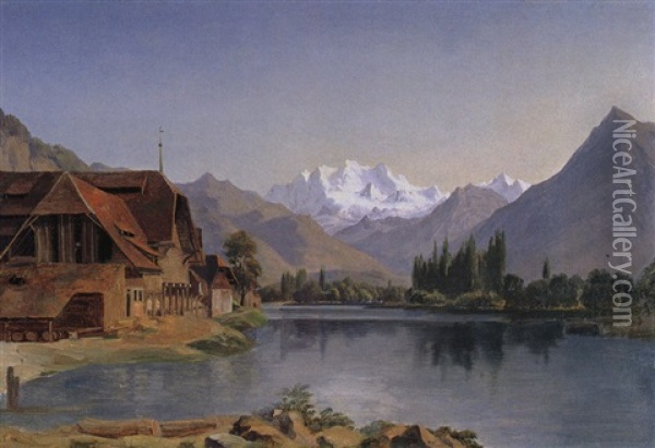 Alpenlandschaft Mit Jungfrau Oil Painting - Johann Heinrich Schilbach