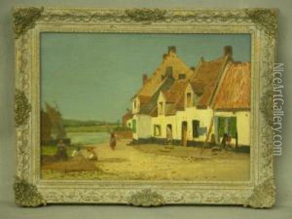 Fishing Cottages, 
Sunny Morning Oil Painting - Leonard Charles Nightingale