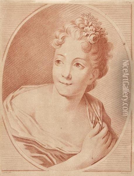 Girl With Floral Headdress Oil Painting - Louis Marin, Tennob Bonnet