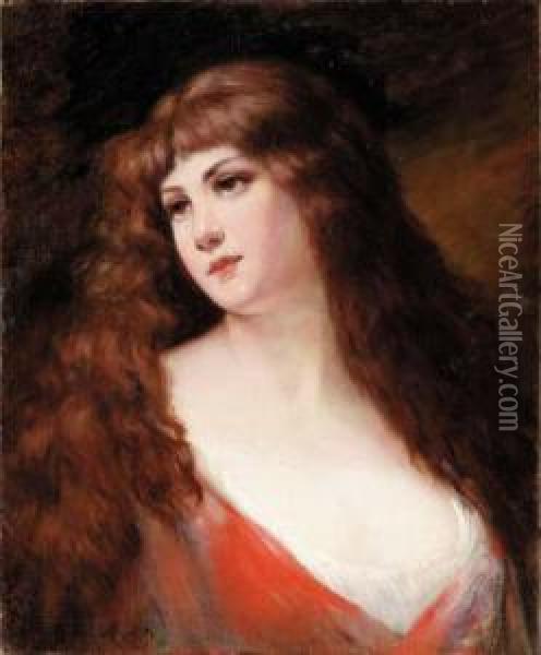 An Auburn Haired Beauty
Oil On Canvas Oil Painting - Angelo Asti