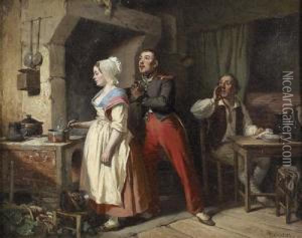 Der Verliebte Soldat. Oil Painting - Benjamin I Vautier