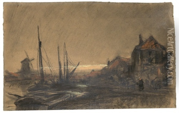 Harbour In The Evening Light Oil Painting - Johan Barthold Jongkind