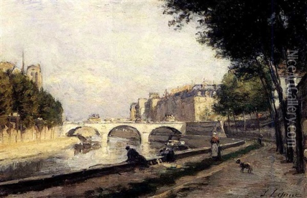 Le Quai Du Louvre Au Pont Des Saints-peres Oil Painting - Stanislas Lepine