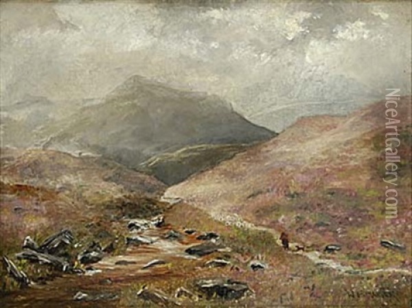 A Highland Valley Oil Painting - William Henry Mander