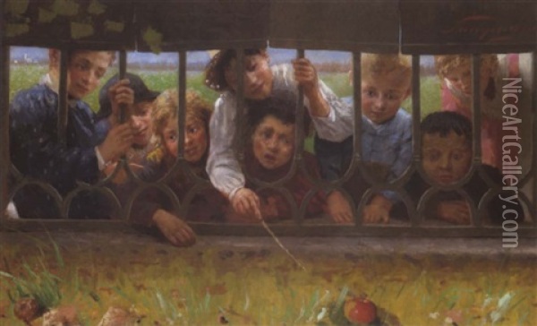 Kinder Angeln Nach Einem Apfel Oil Painting - Pio Sanquirico