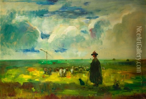 Folklore Motive Oil Painting - Bela Ivanyi Gruenwald