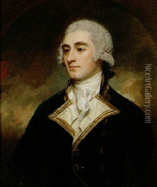 Portrait Of A Gentleman Wearing A Naval Uniform Oil Painting - George Romney