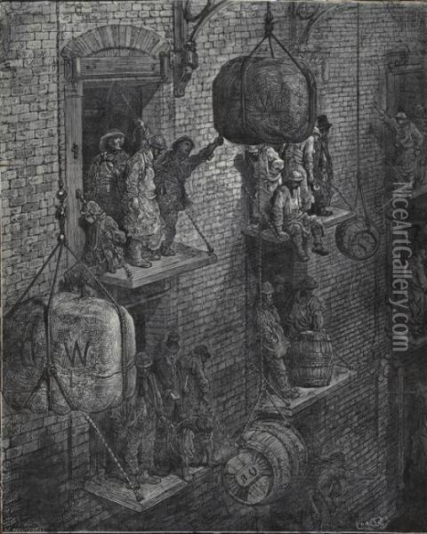 Warehousing In The City Oil Painting - Gustave Dore