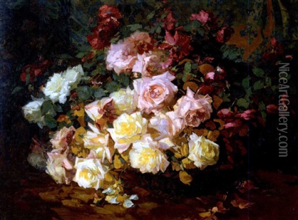 A Mixed Bouquet Of Roses Oil Painting - Franz Arthur Bischoff