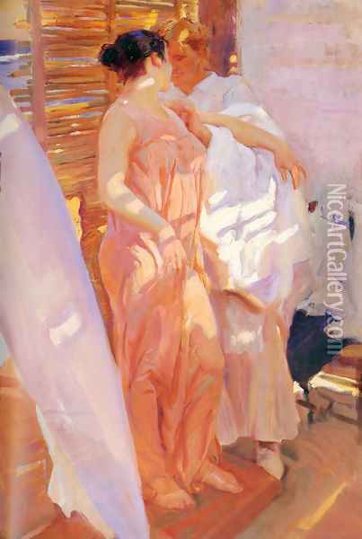 La bata rosa (The Pink Robe) Oil Painting - Joaquin Sorolla Y Bastida