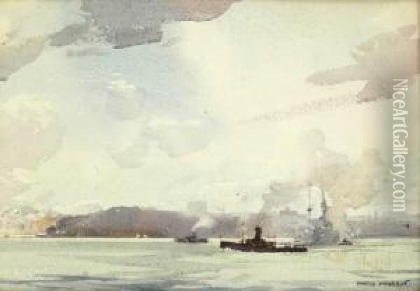 Sydney Harbour Oil Painting - Harold Brocklebank Herbert
