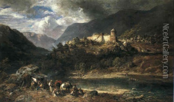 Die Festung Vranduk In Bosnien Oil Painting - Carl Ebert