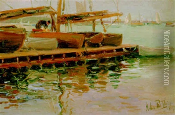 Boat Dock (marblehead Yacht Club) Oil Painting - John Rettig