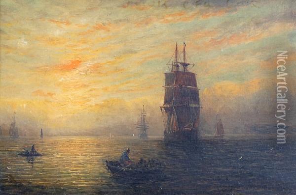 Evening And Morning Maritime Views Oil Painting - Adolphus Knell