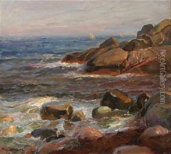 Sommer Ved Kysten Oil Painting - Thorolf Holmboe