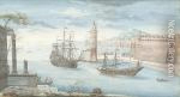 A View Of A Mediterranean Harbour, Said To Be Messina Oil Painting - Orazio Grevenbroeck