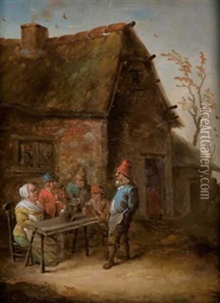Campesinos En La Puerta De La Taberna Oil Painting - Abraham Teniers