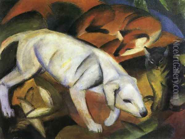 Three Animals (Dog Fox And Cat) Oil Painting - Franz Marc