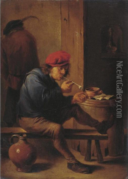 Smoker Lighting A Pipe Oil Painting - David The Younger Teniers