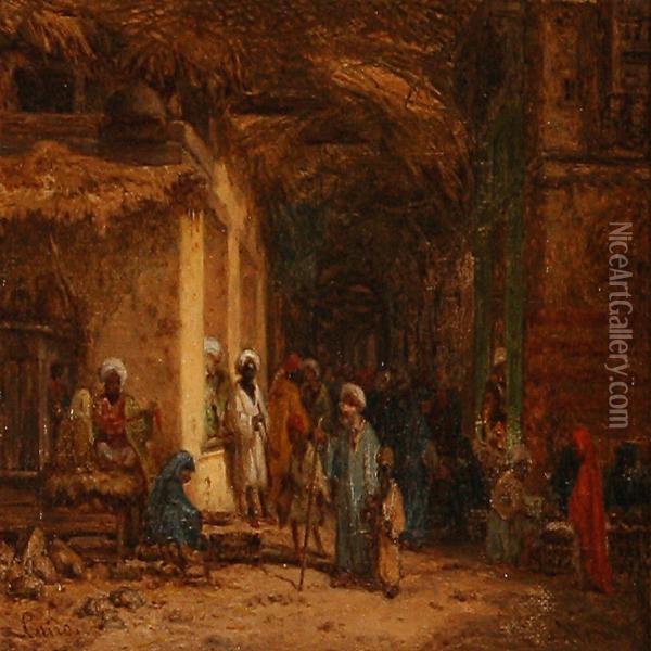 A Bazar Street In Cairo Oil Painting - Bernard Fiedler