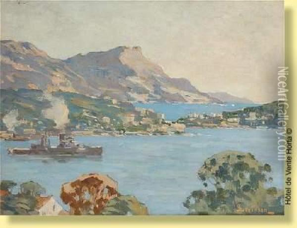 Baie Aux Environs De Monaco Oil Painting - Sophus Theobald Levinsen